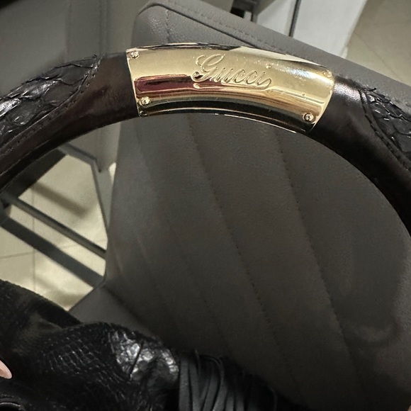 Gucci Black Python-Embossed Leather Bamboo Tassel Hobo Bag with Gold Corners - Picture 2 of 8